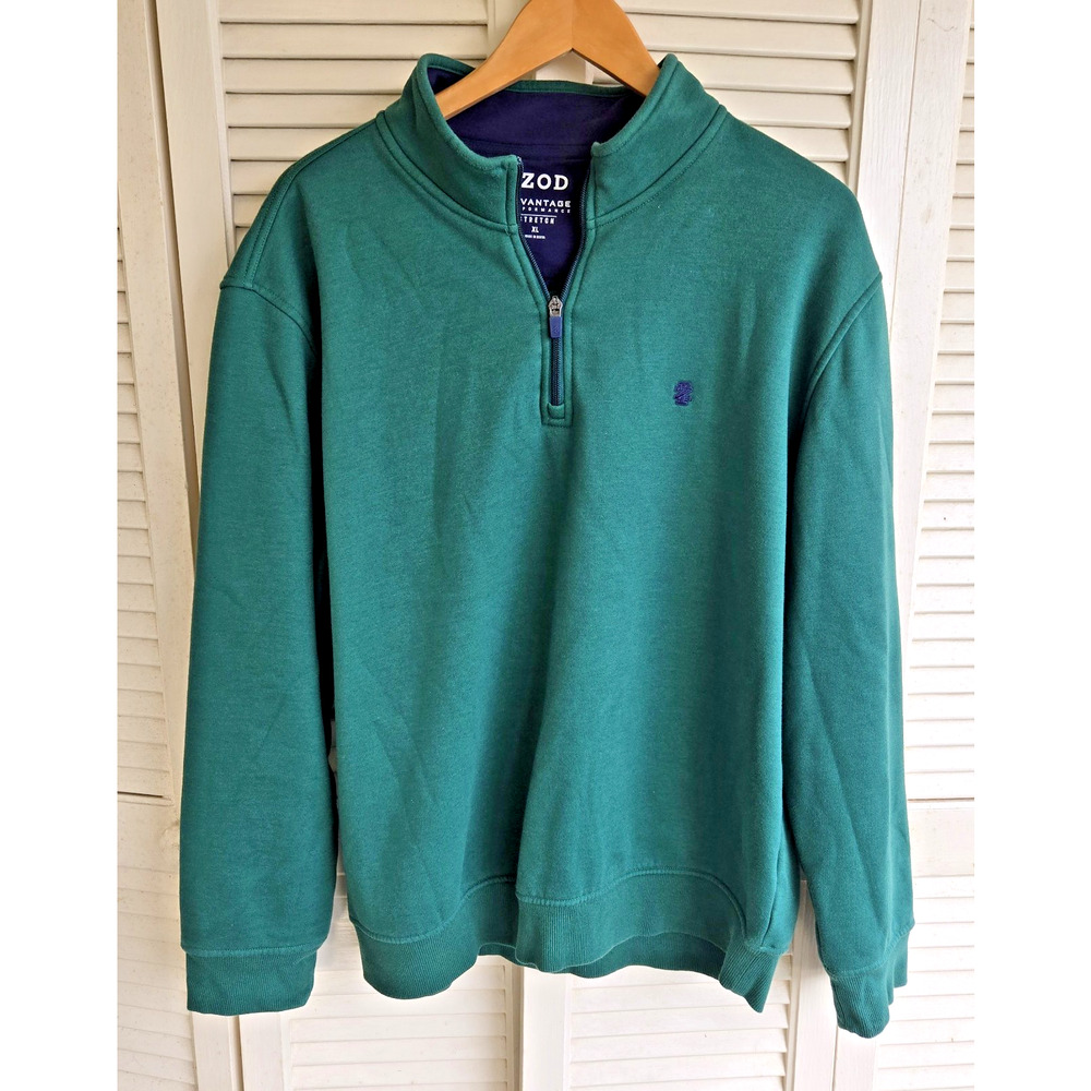IZOD Advantage Performance Stretch Pullover Mens XL Green Fleece Lined 1/4 Zip